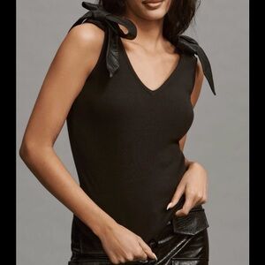 Maeve Anthropologie Black Leather Bows Tank Top | XS | NWT